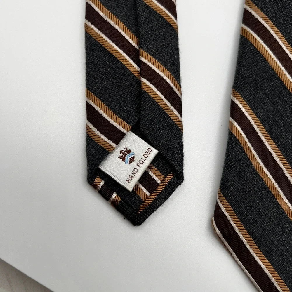 Peter Millar Ties Mens OS Gray Brown Excellent Hand‎ Folded Striped Silk